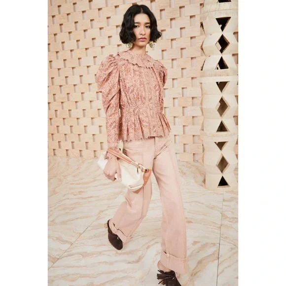 nwt ulla johnson  brigitte paisley lace blouse in foxglove mauve, size 4 - Picture 5 of 11